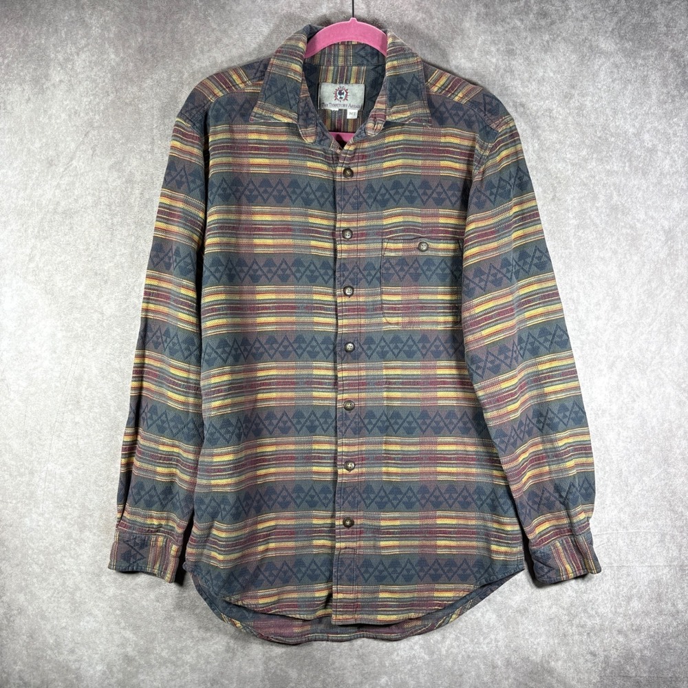 The Territory Ahead Shirt Mens MT Brown Aztec Southwest Flannel Button Outdoors
